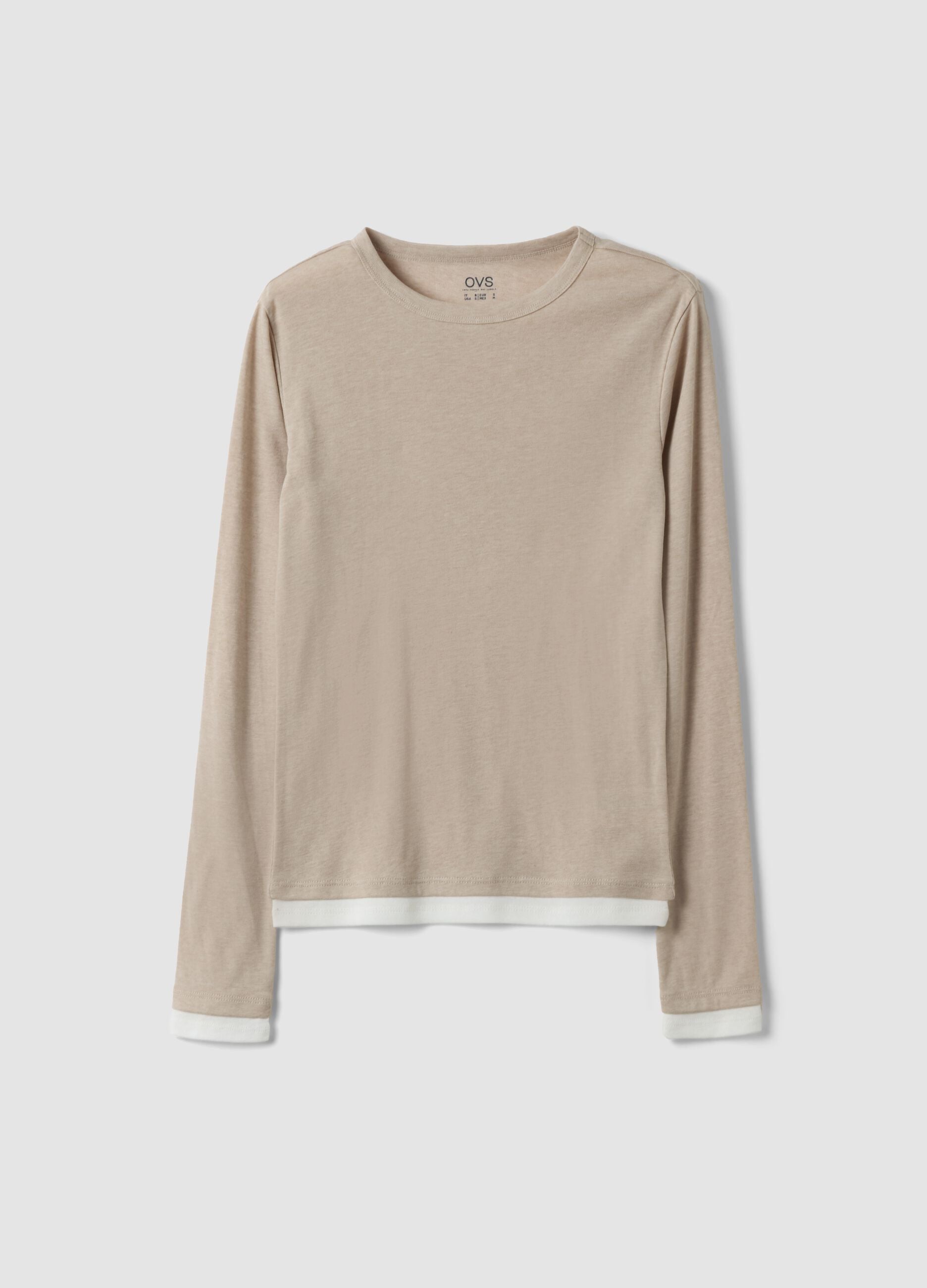 Beige cotton-blend crew-neck T-shirt