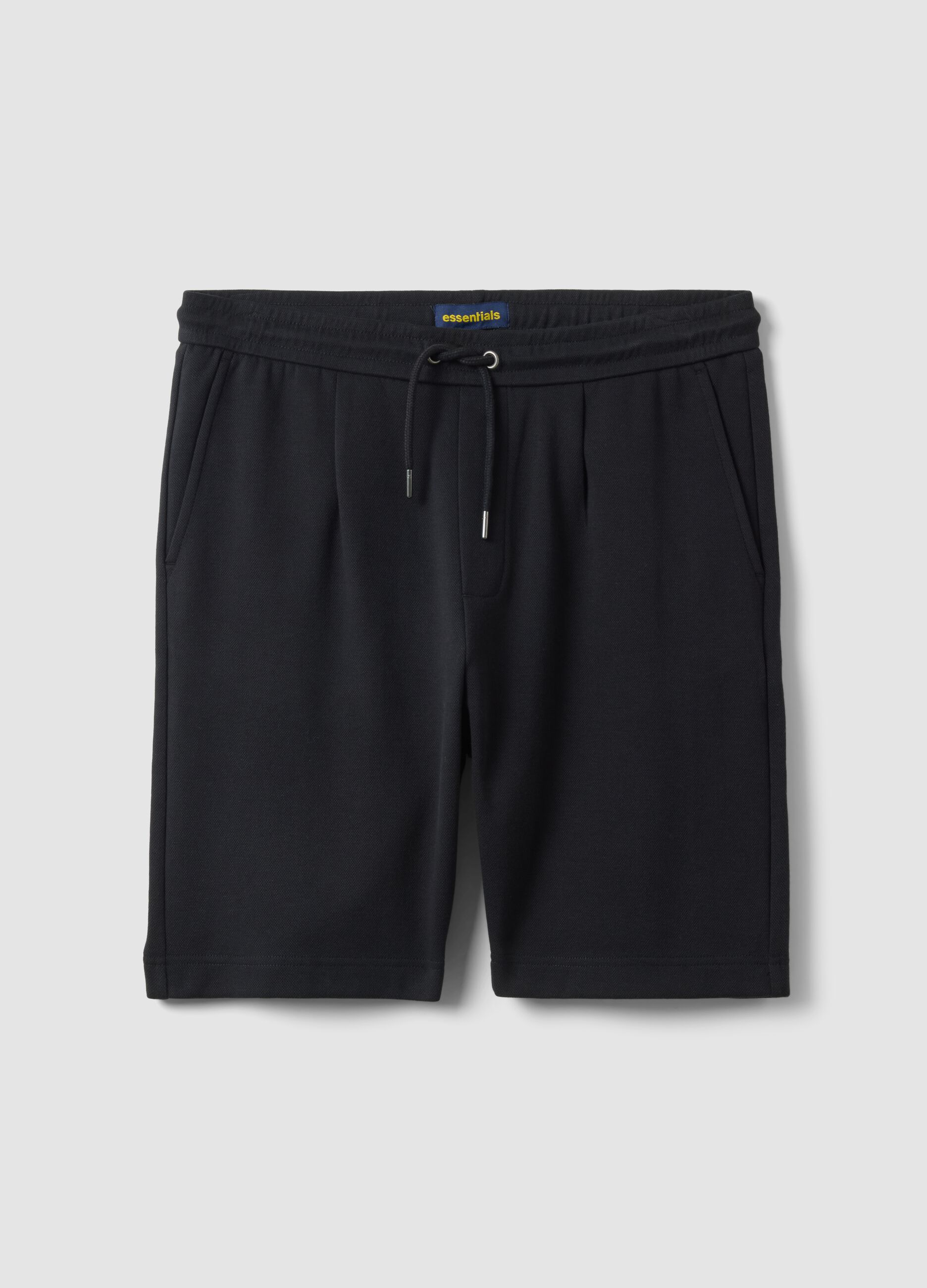 Schwarze Regular-Fit-Shorts aus reiner Baumwolle mit Kordelzug