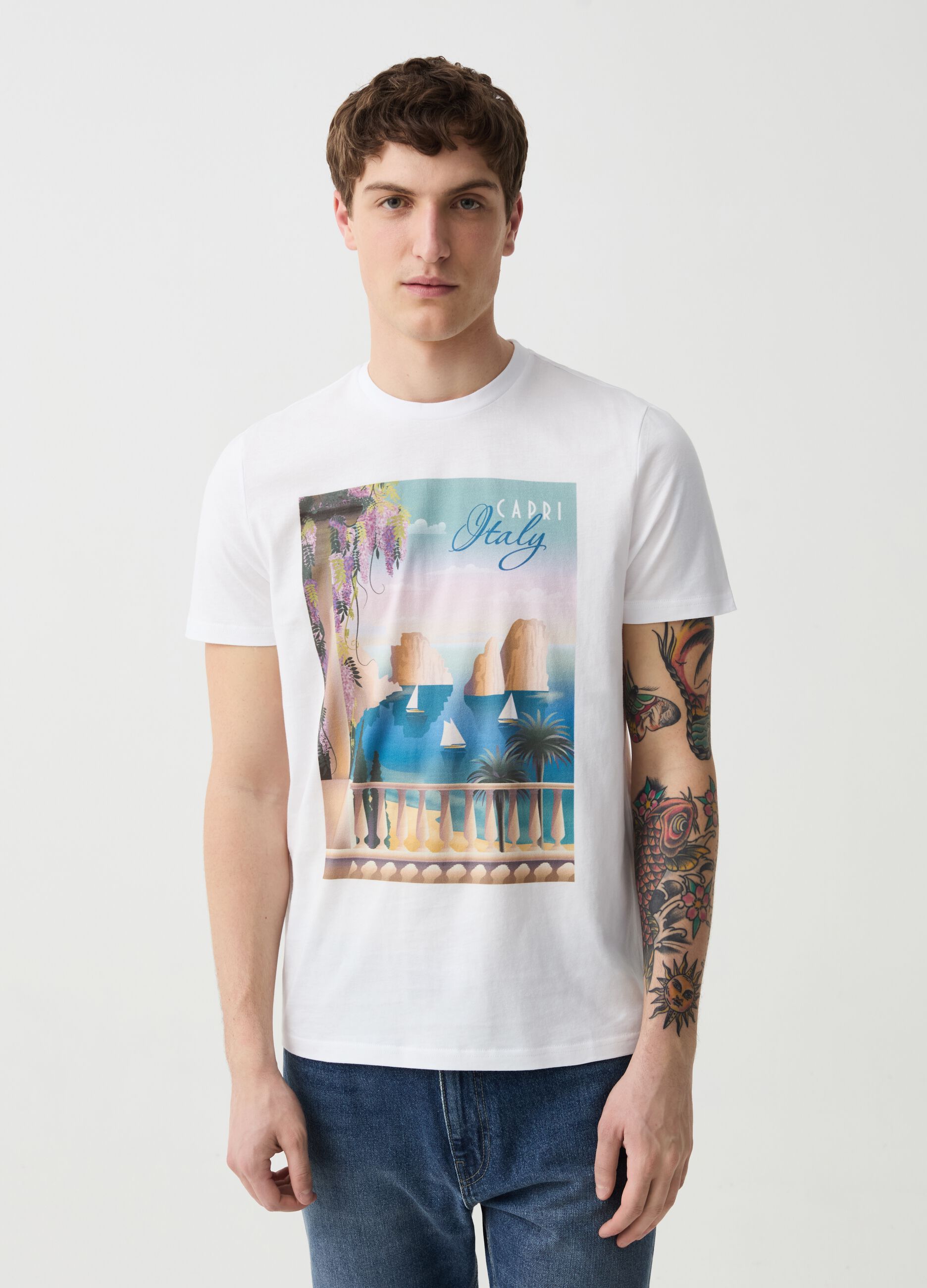 Cotton t-shirt with Capri print