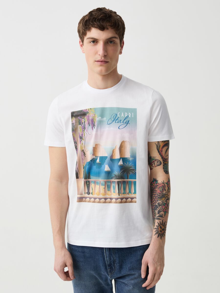 T-shirt in cotone con stampa Capri_0