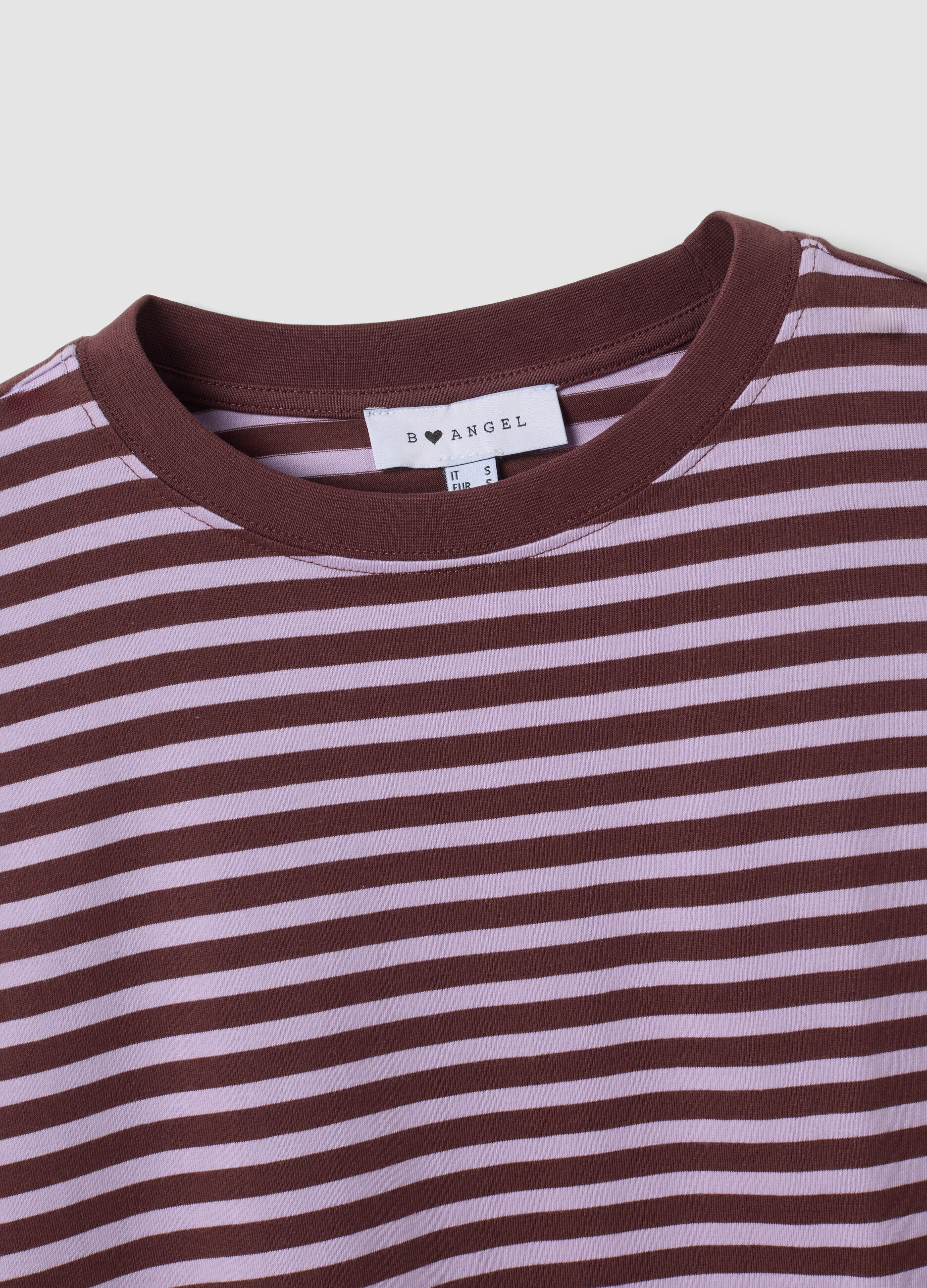 Purple striped pure cotton relaxed-fit crew-neck T-shirt