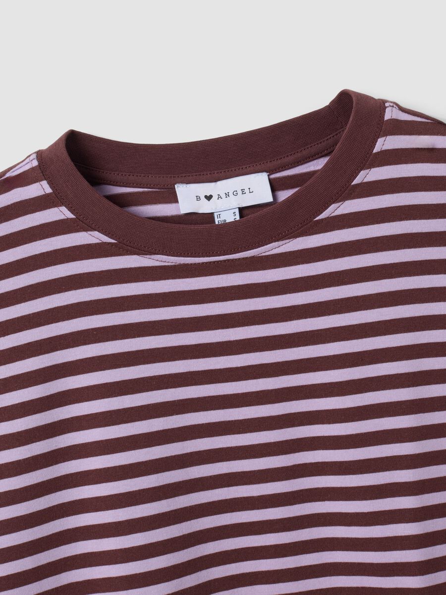 Purple striped pure cotton T-shirt with crew neck, relaxed fit_5