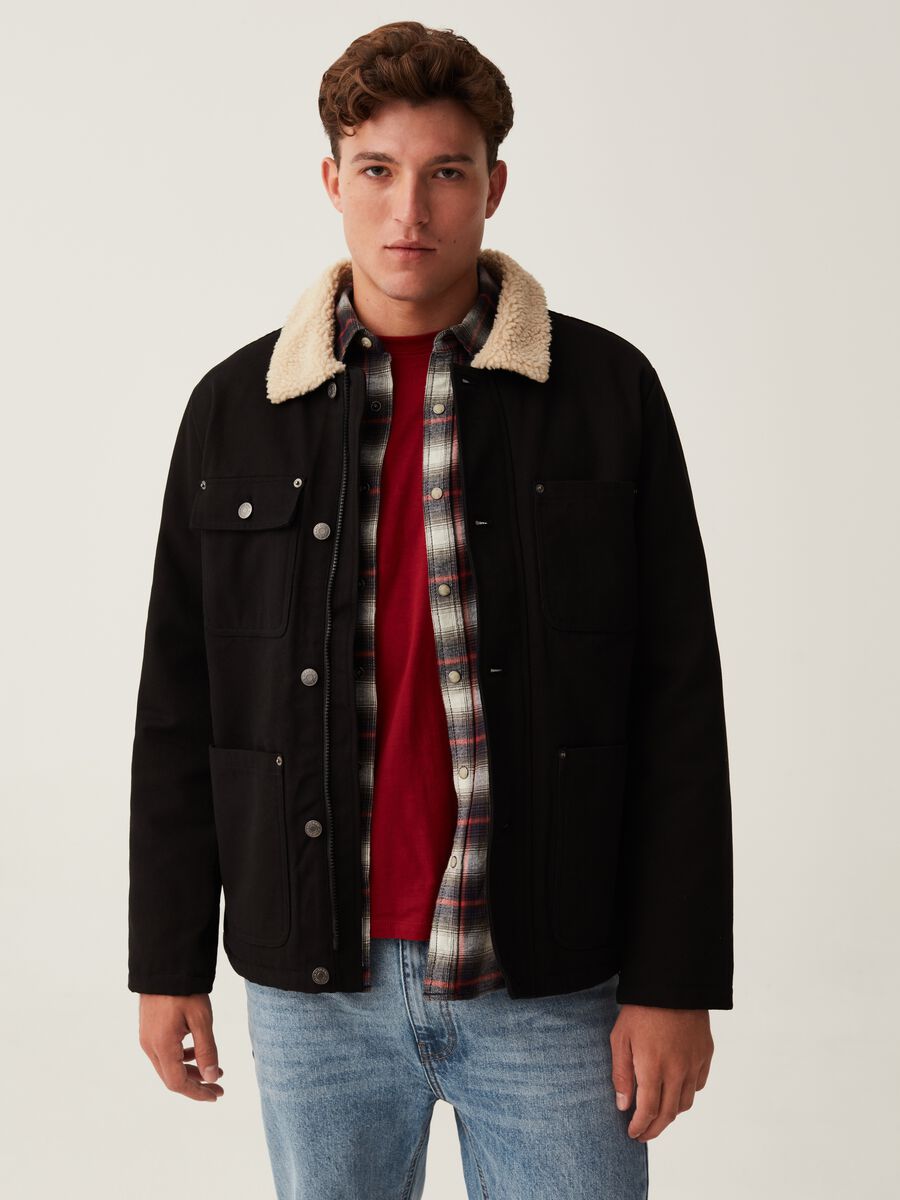 Workwear jacket with collar in borg fleece_1