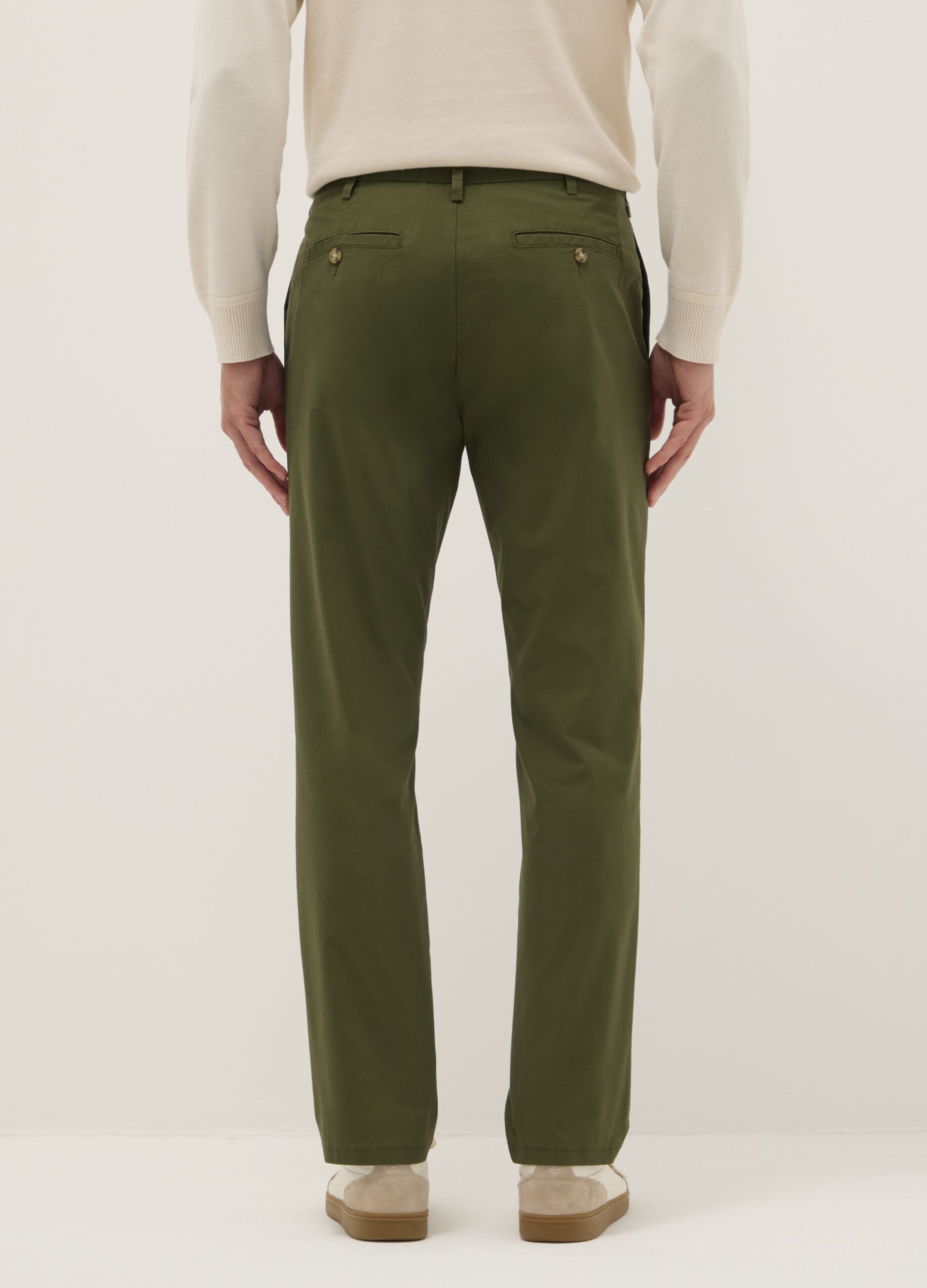 Regular fit green stretch cotton chino trousers
