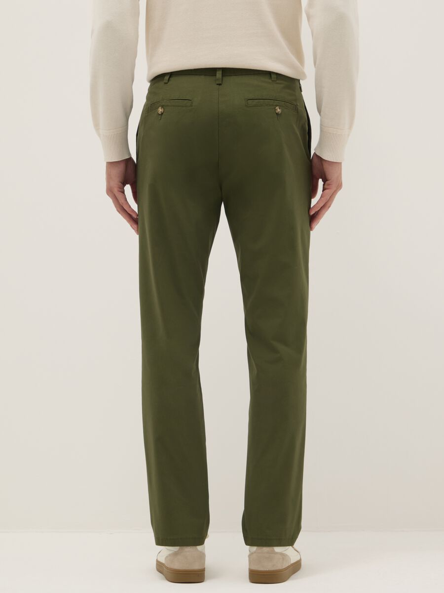 Regular fit green stretch cotton chino trousers_2