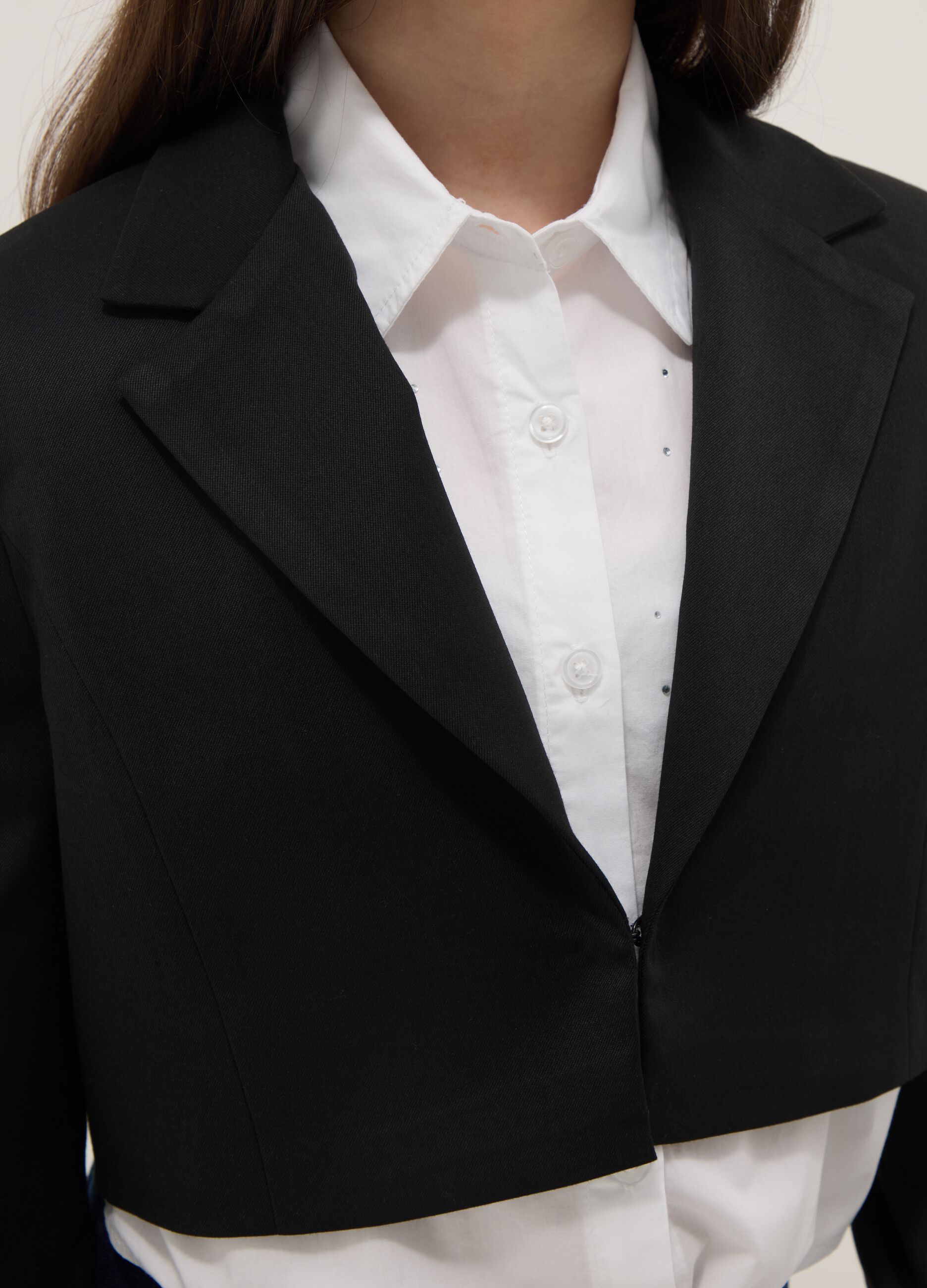 Girls' black cropped blazer, regular fit