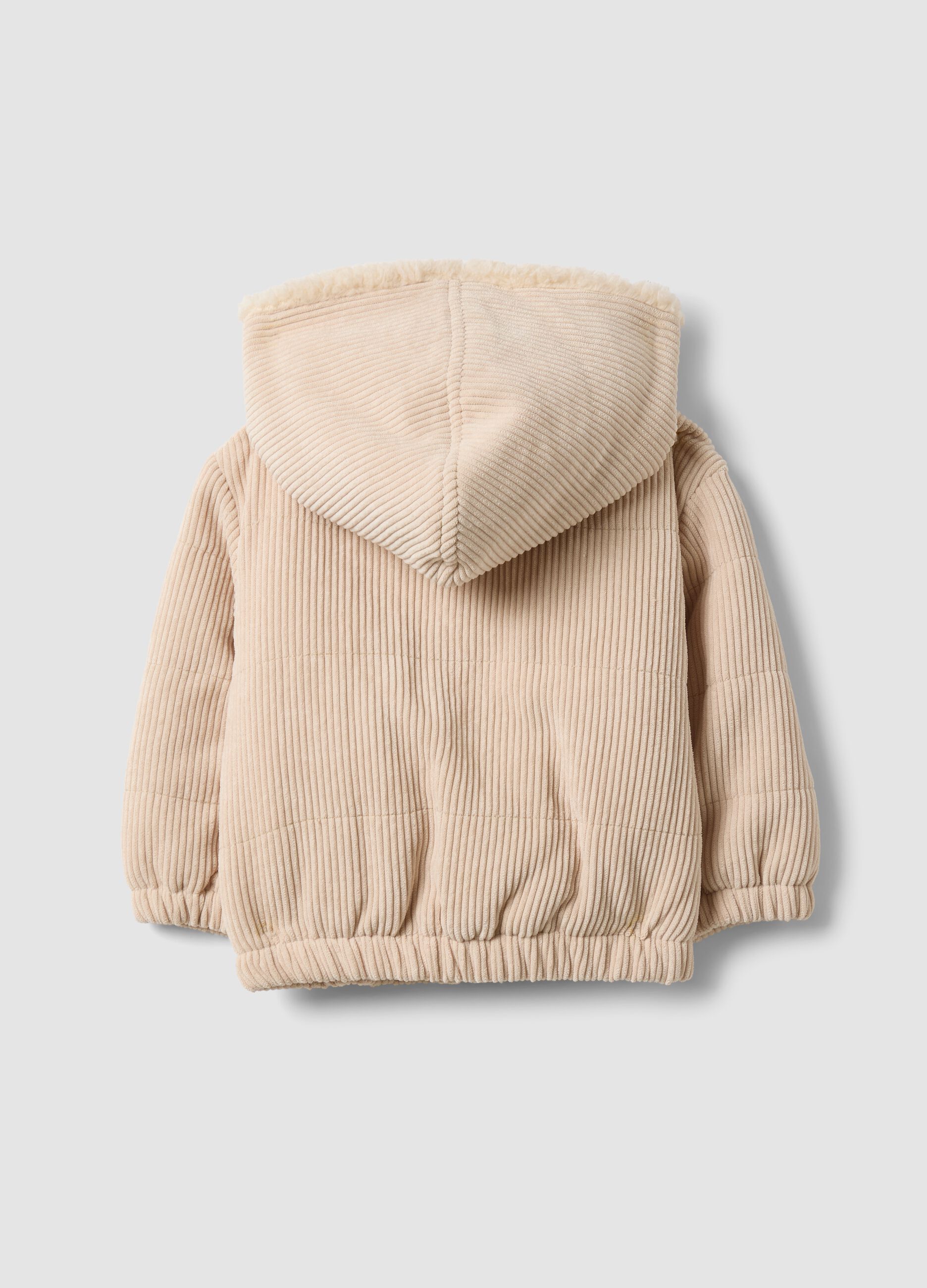 Beige Steppjacke mit Kapuze und Rei&szlig;verschluss