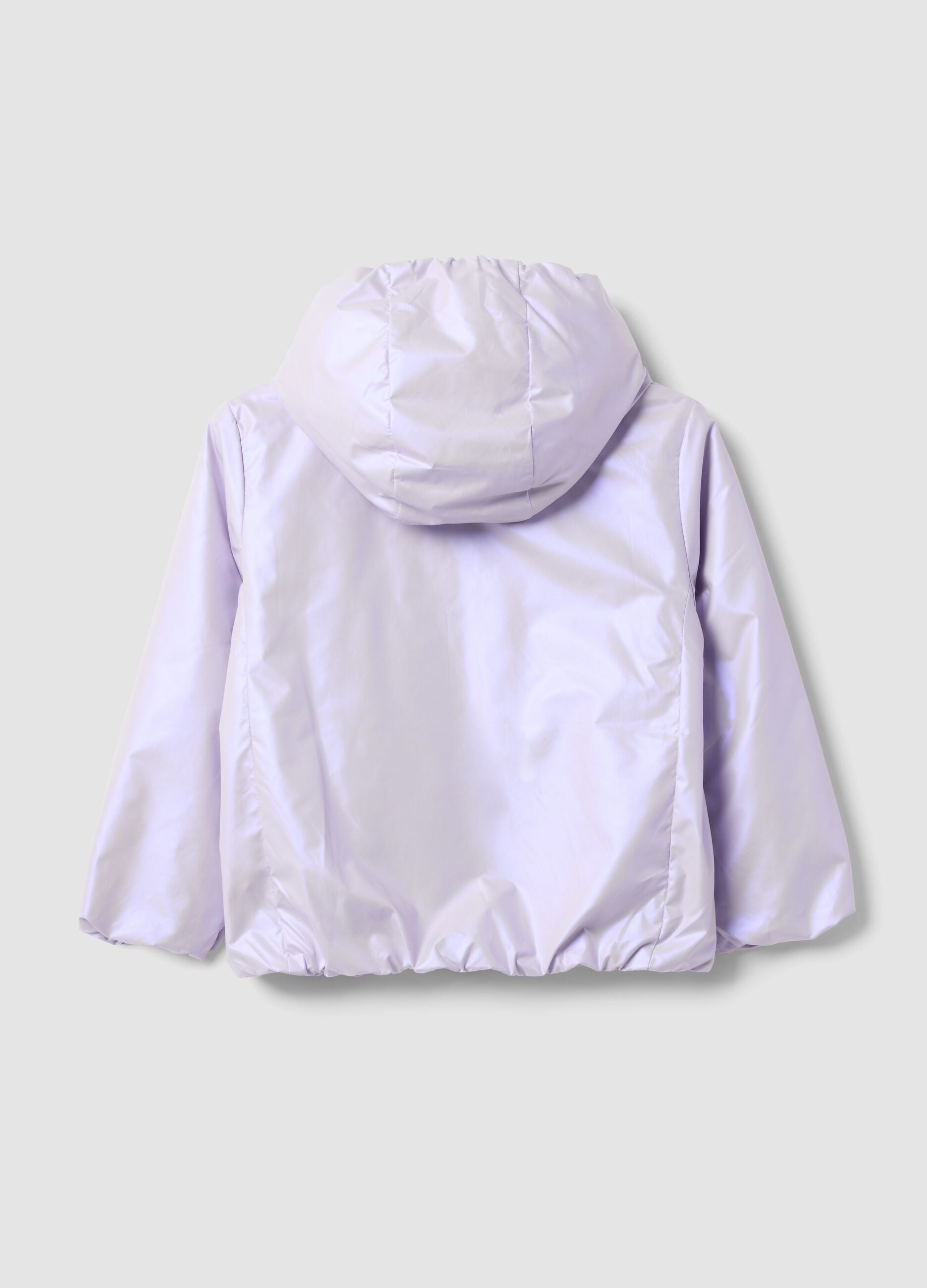 Casaco leve roxo com fecho e capuz para menina, corte regular