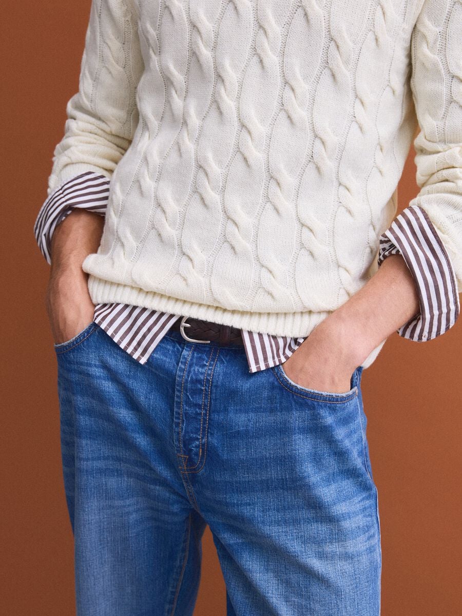 White wool-blend cable-knit turtleneck jumper, regular fit_3