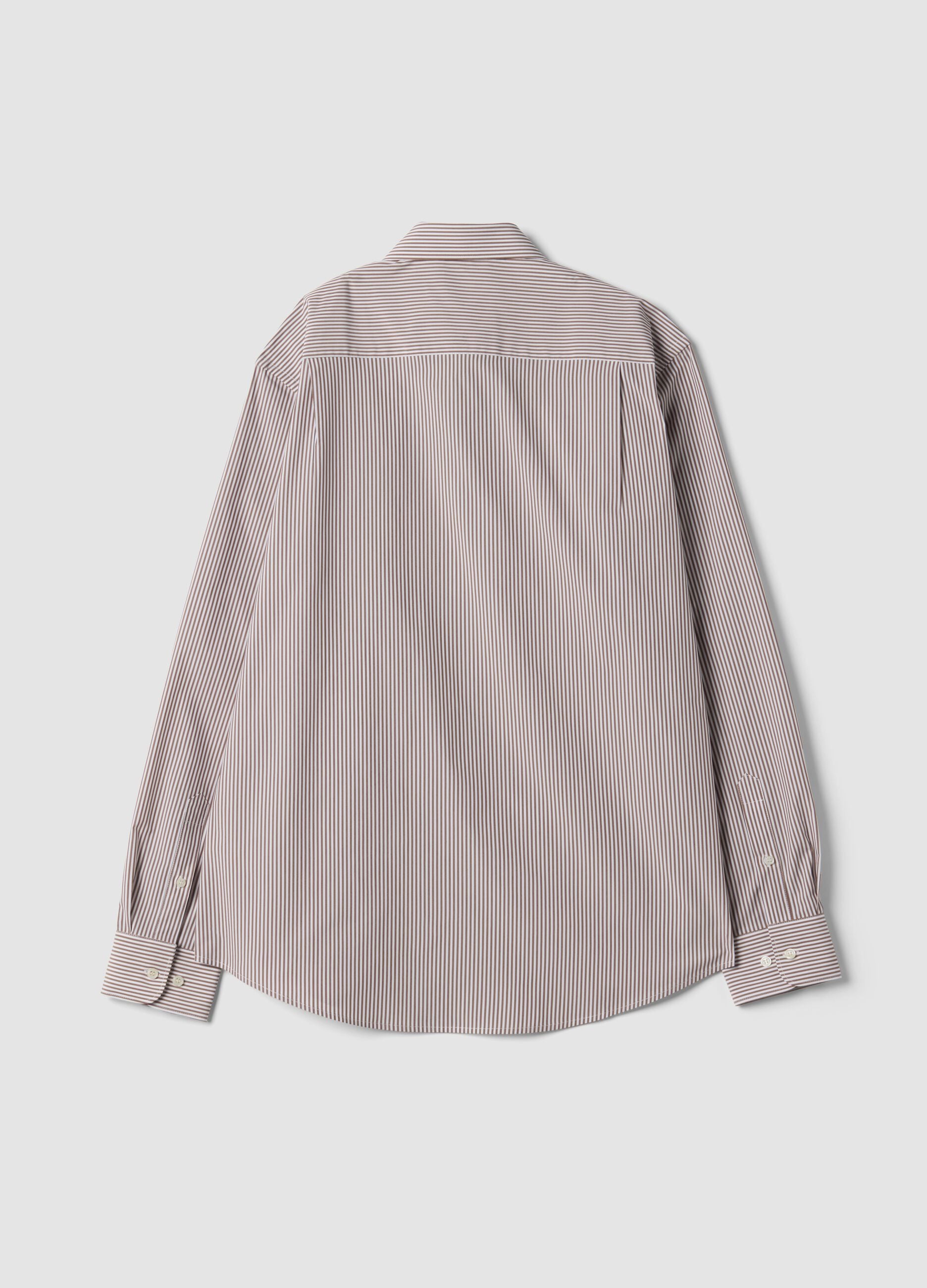 Brown striped easy-iron lyocell-blend poplin shirt