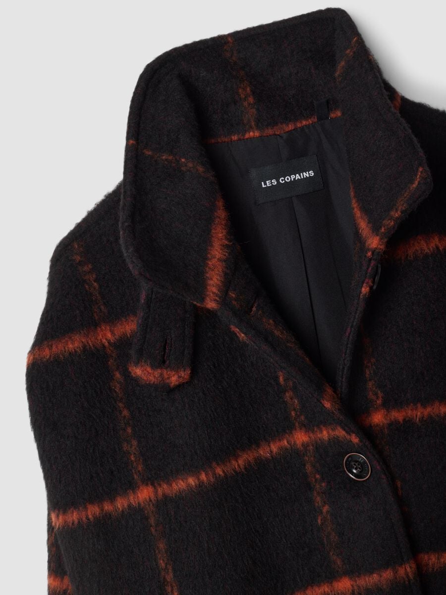 Cappotto nero e arancione scuro in misto lana a quadri regular fit_2