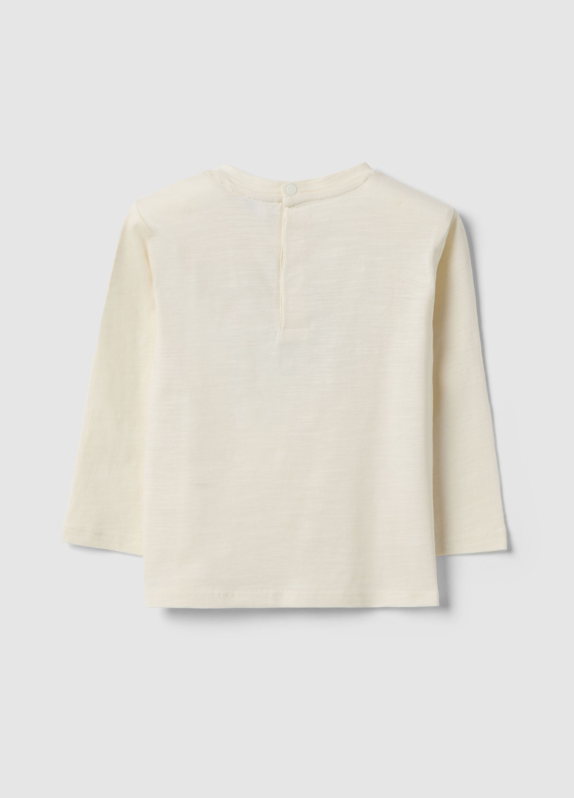 T-shirt branca de beb&eacute; menino em algod&atilde;o puro, corte regular, com estampado de ursinho