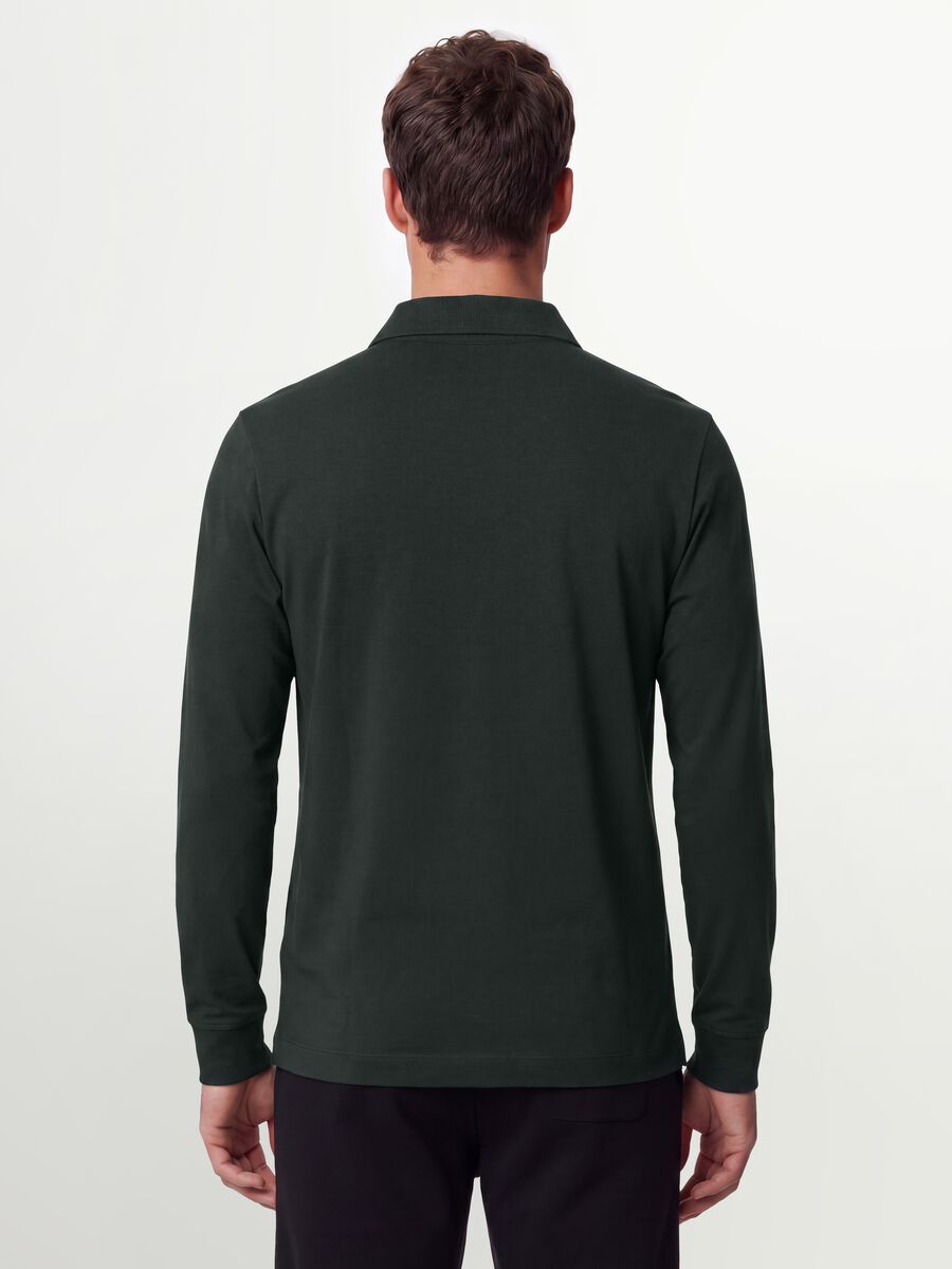 Grey long-sleeve stretch cotton polo shirt, regular fit_3