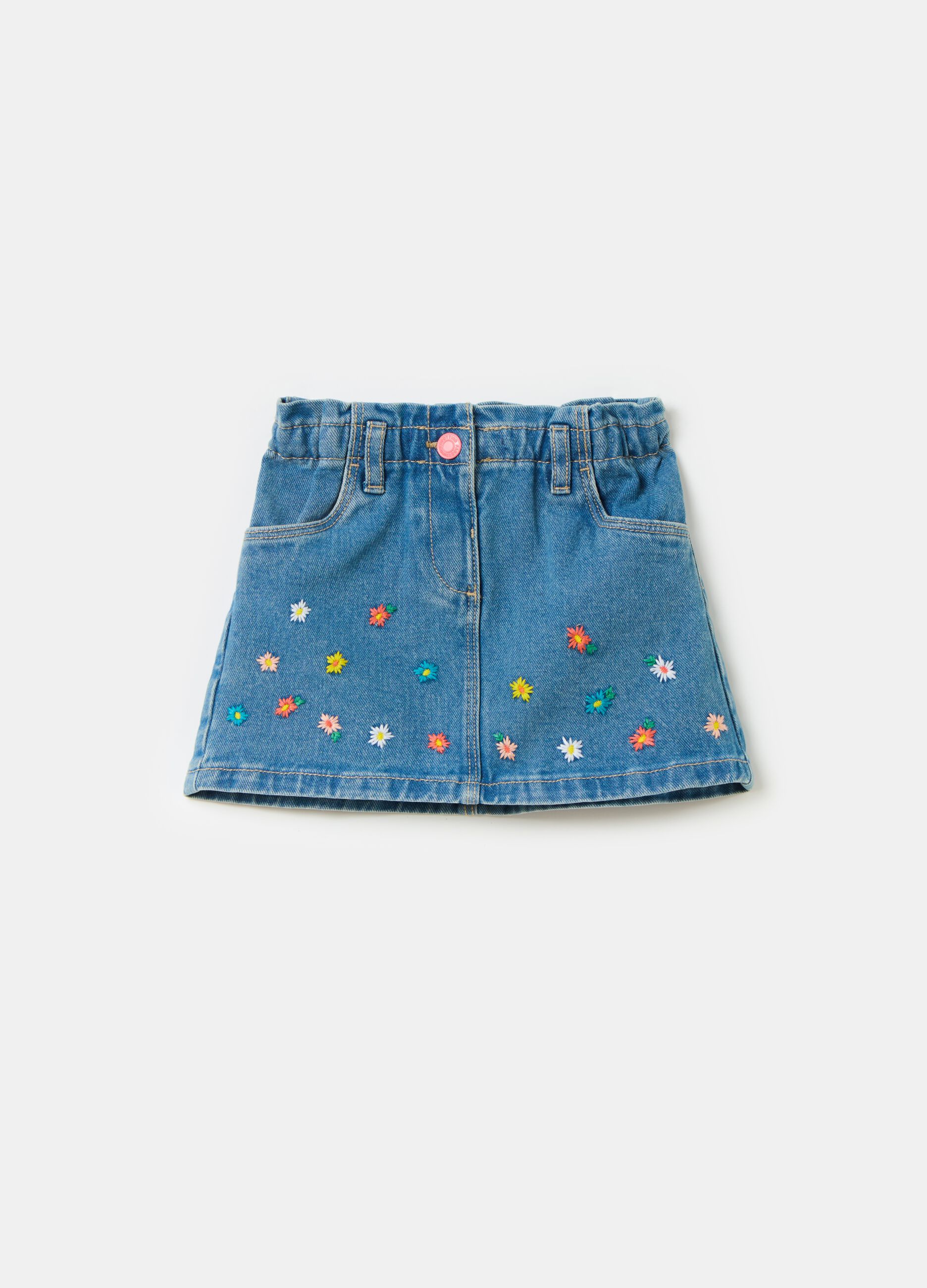 Denim miniskirt with embroidery
