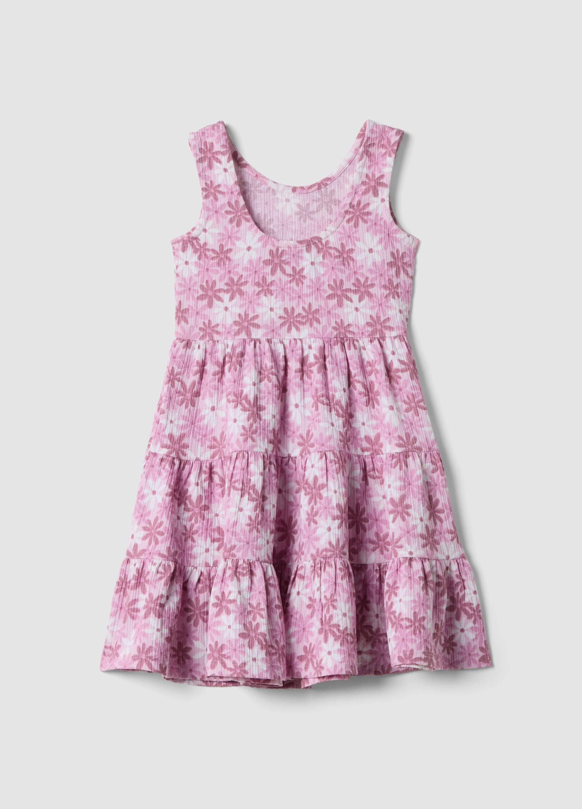 Vestido rosa sem mangas em tecido el&aacute;stico com estampado floral