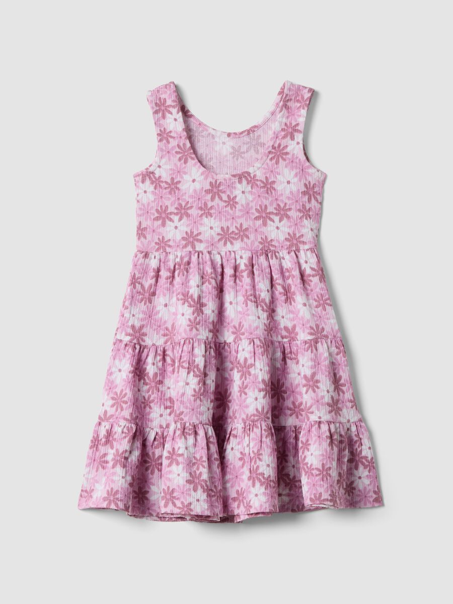 Vestido rosa sem mangas em tecido el&aacute;stico com estampado floral_1