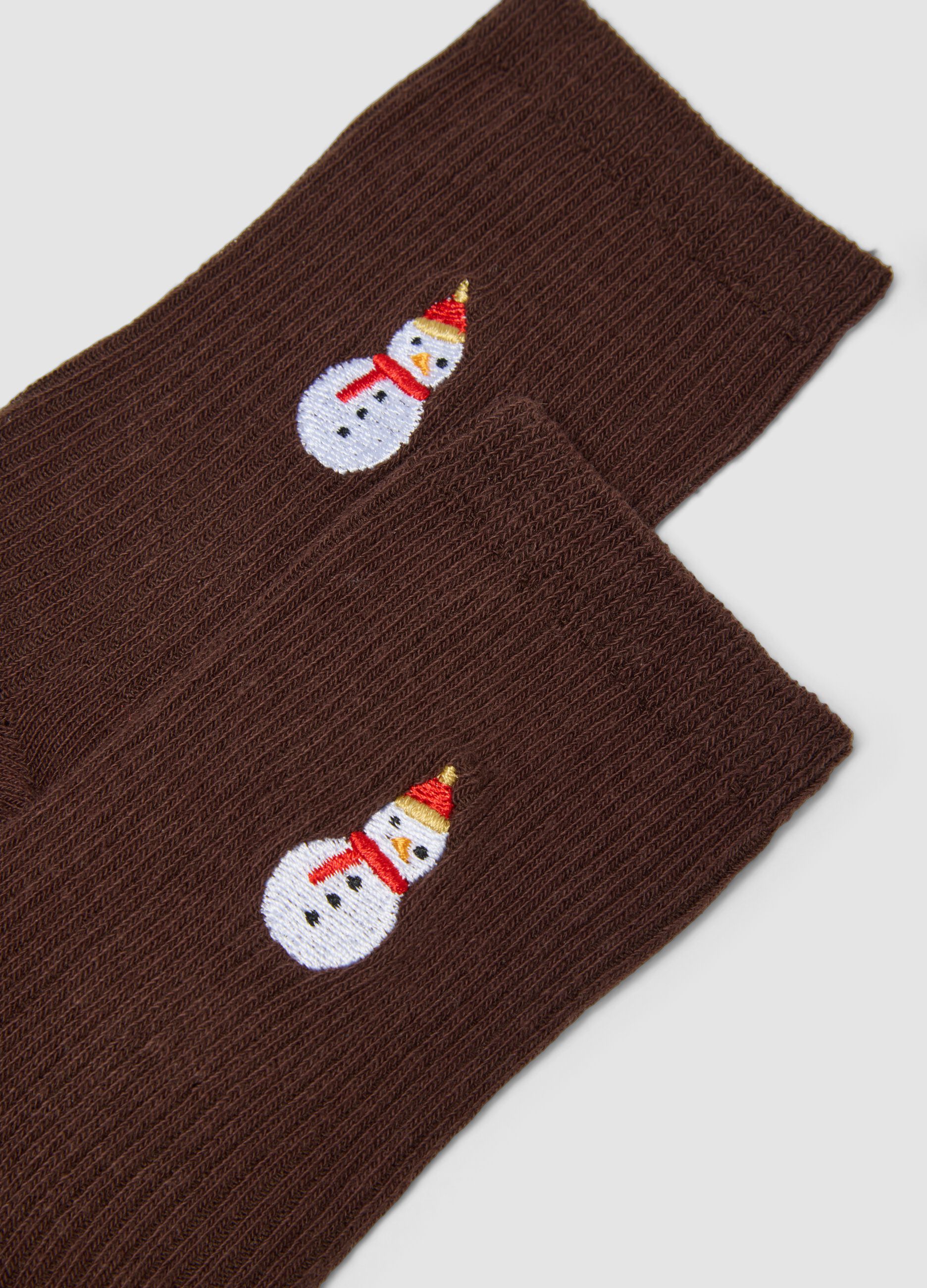Brown stretch organic cotton-blend socks with Christmas detail