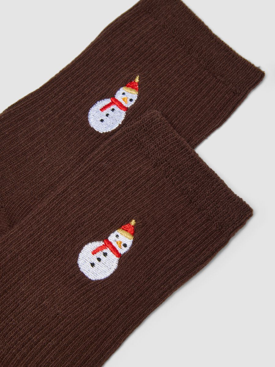 Brown stretch organic cotton-blend socks with Christmas detail_2
