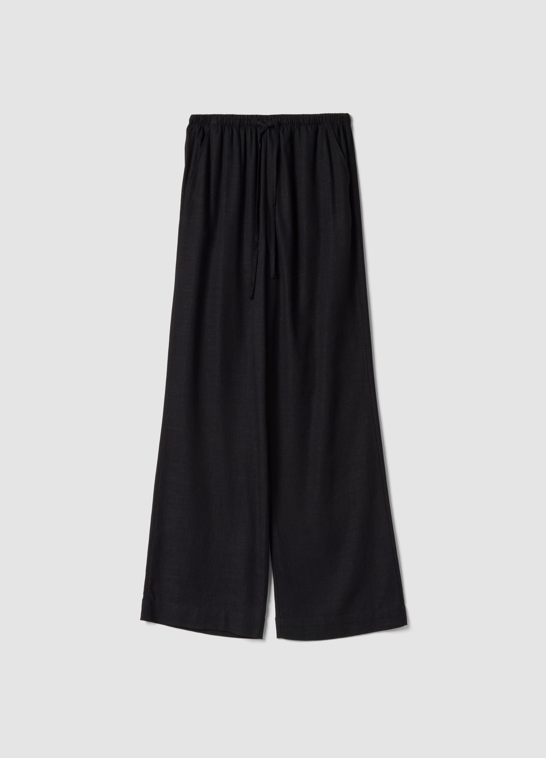 Black viscose and linen blend joggers &ndash; relaxed fit