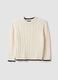 Maglia bianca in puro cotone a trecce over fit per bambino_0