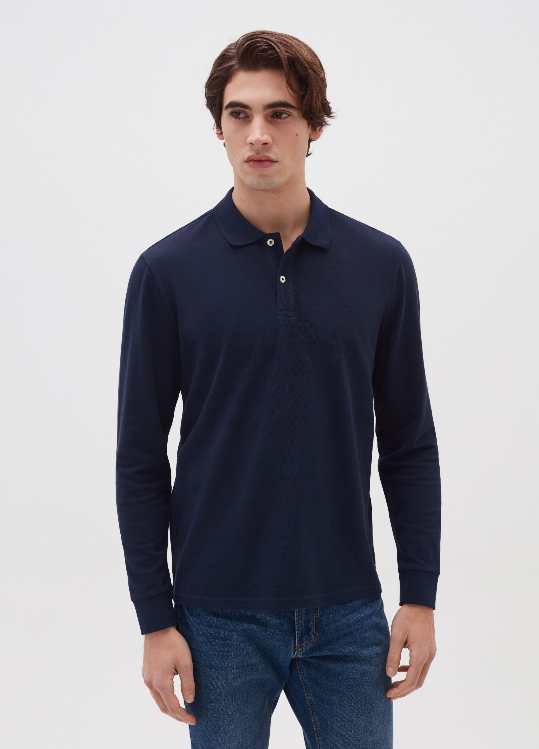 Polo shirt in 100% cotton with long sleeves