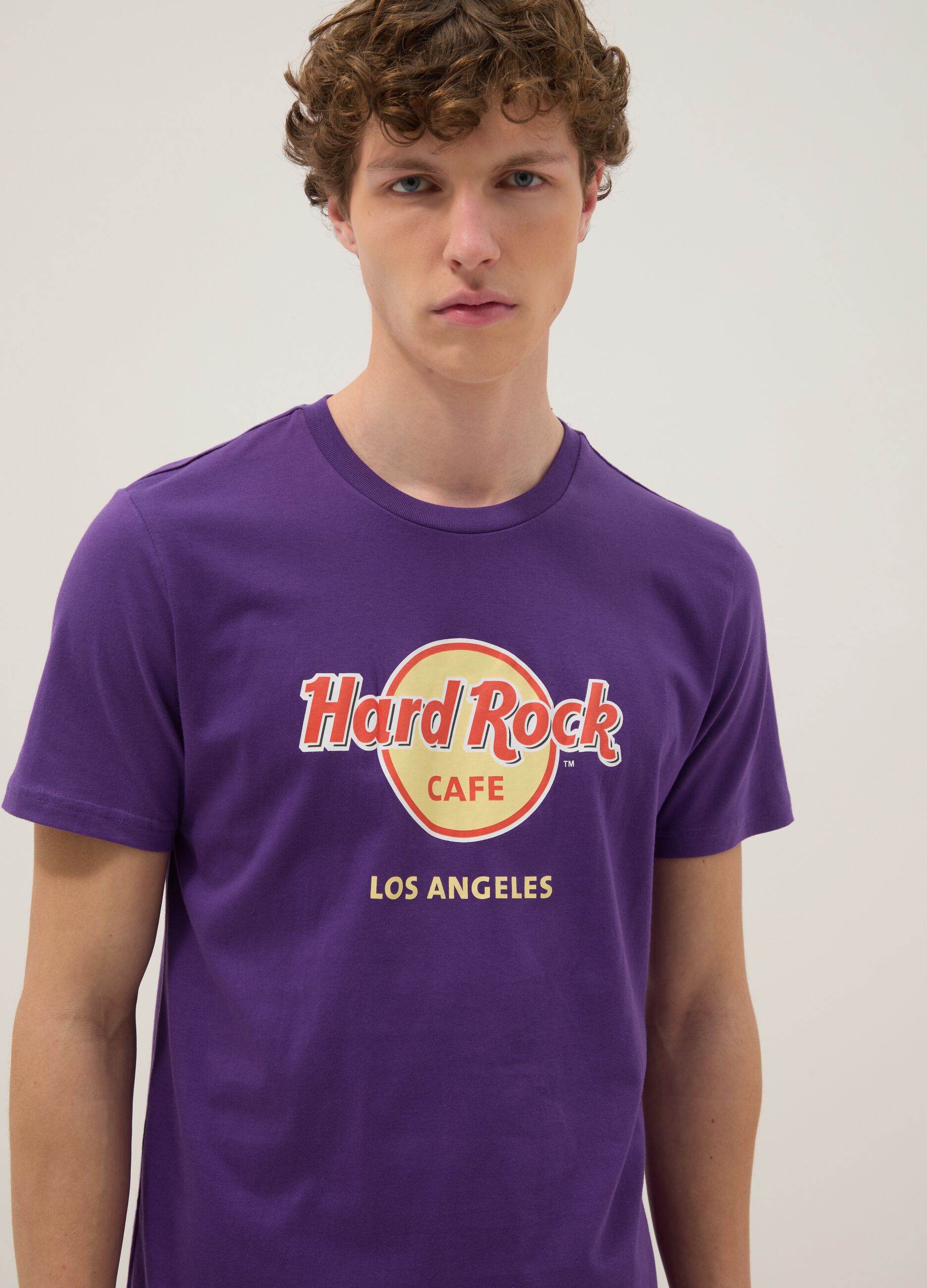 Violettes T-Shirt aus reiner Baumwolle mit Hard Rock Cafe Print, Regular Fit