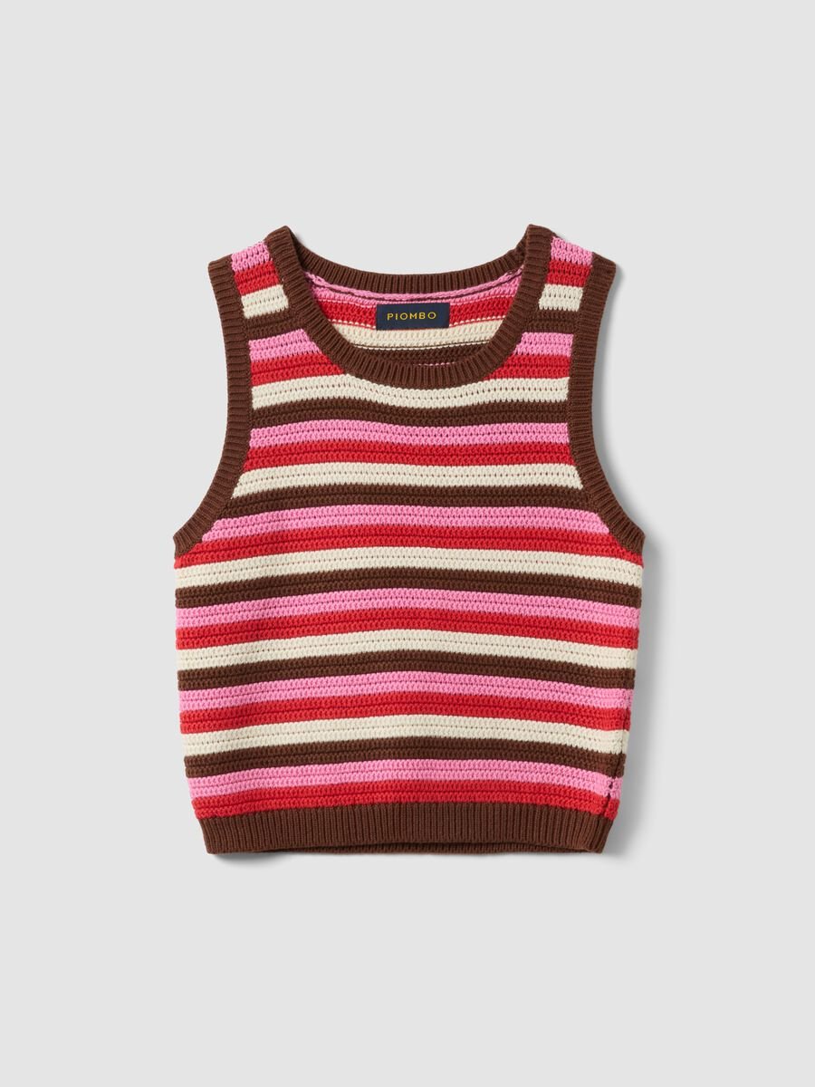 Fitted pure cotton knitted gilet with multicolour stripes_4