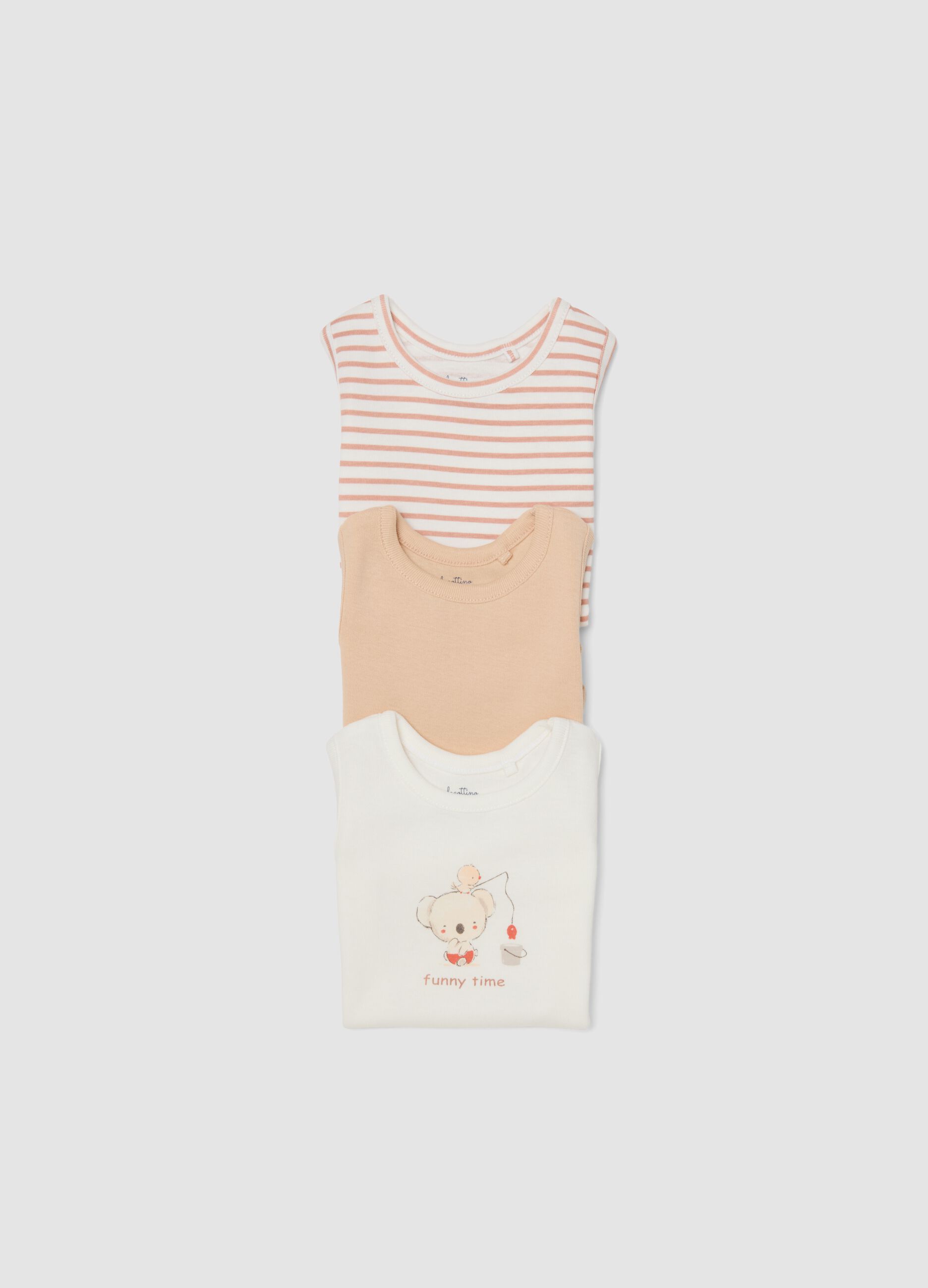 3-pack multicolour sleeveless organic cotton baby bodysuits