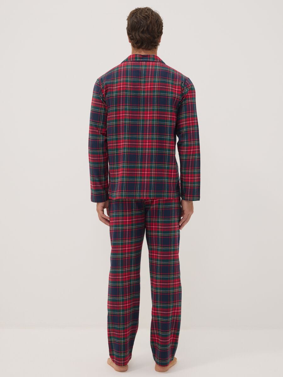 Red regular-fit pyjamas with collar in pure organic cotton flannel_2