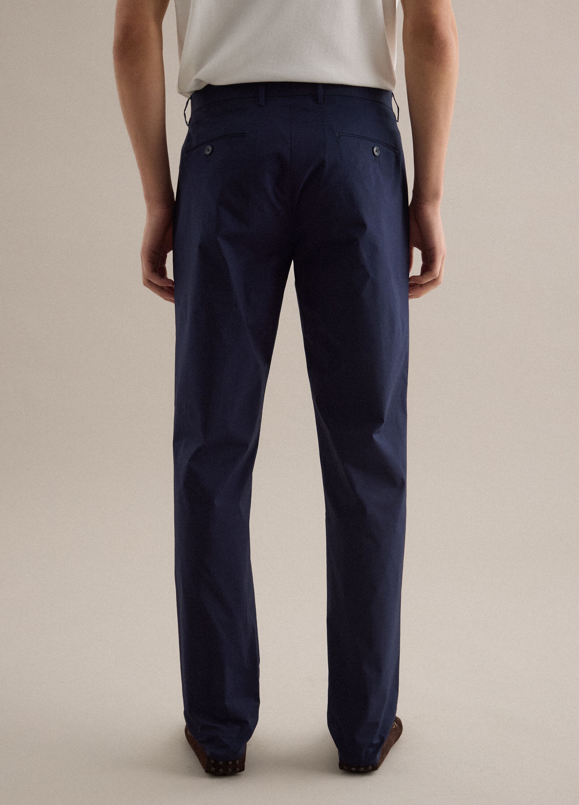 Blue Regular Fit Stretch Cotton Trousers