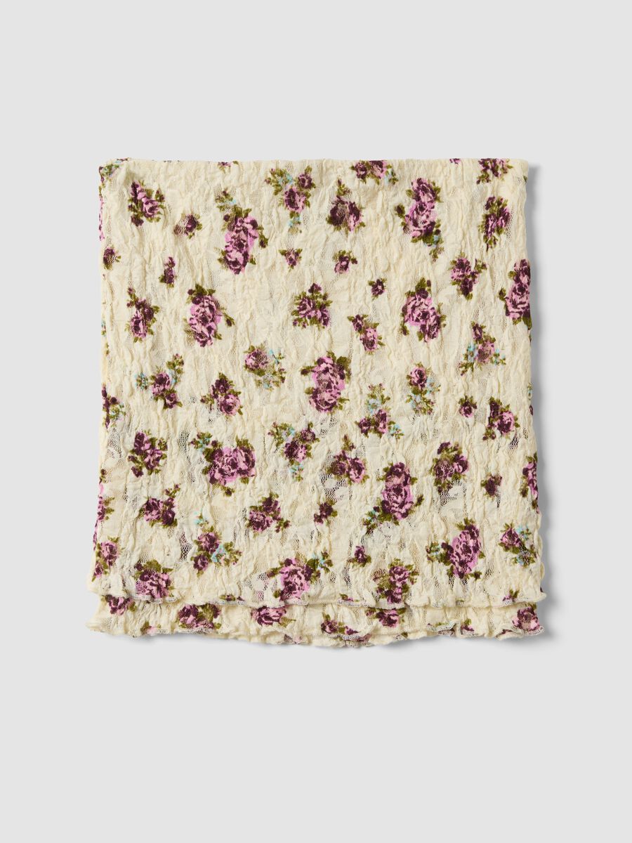 Kurzes beiges Stretch-Top mit Blumenmuster_0