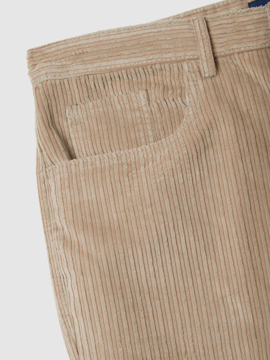 Beige ribbed cotton blend trousers in regular fit_5