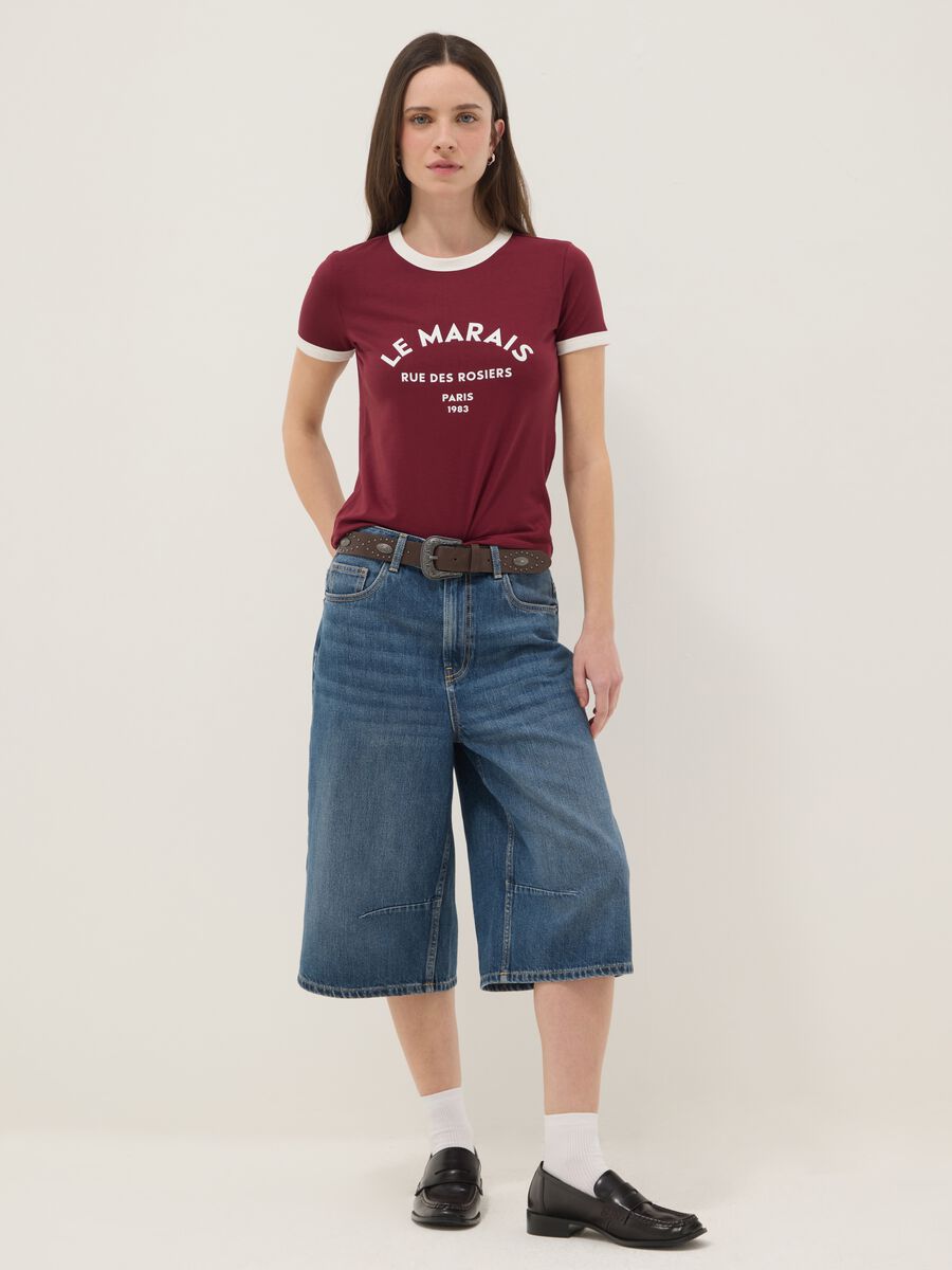 Red stretch cotton regular fit t-shirt with print_2