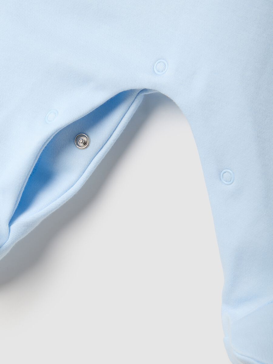 Blue pure cotton baby romper with long sleeves and embroidery_2