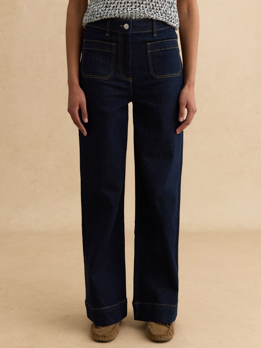 Blue Stretch Cotton Trousers Regular Fit_1