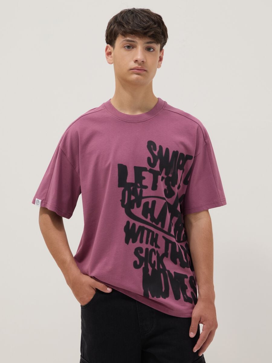 Purple pure cotton boys&rsquo; oversized T-shirt with print_0