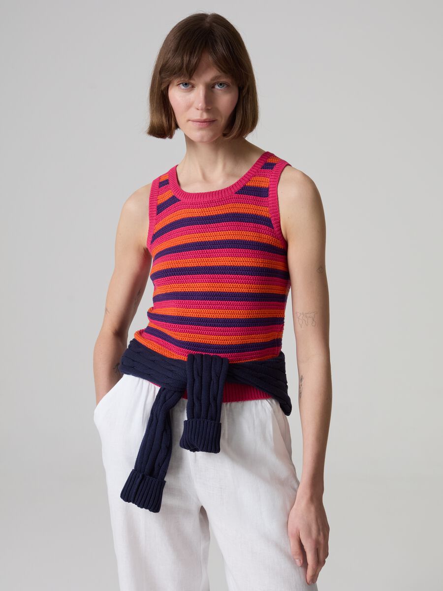 Knit tank top with multicoloured stripes_0