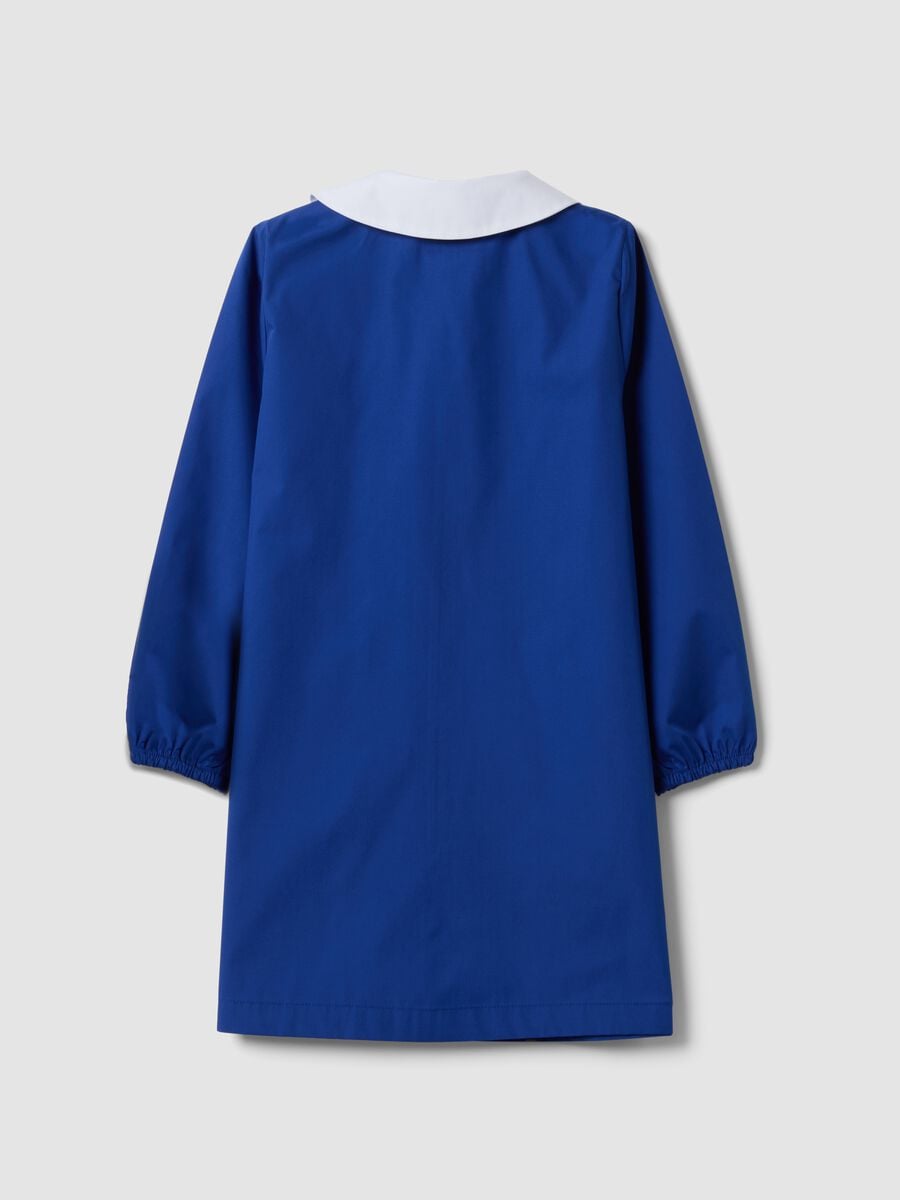 Blue girls&rsquo; school smock with kitten embroidery and classic collar_1