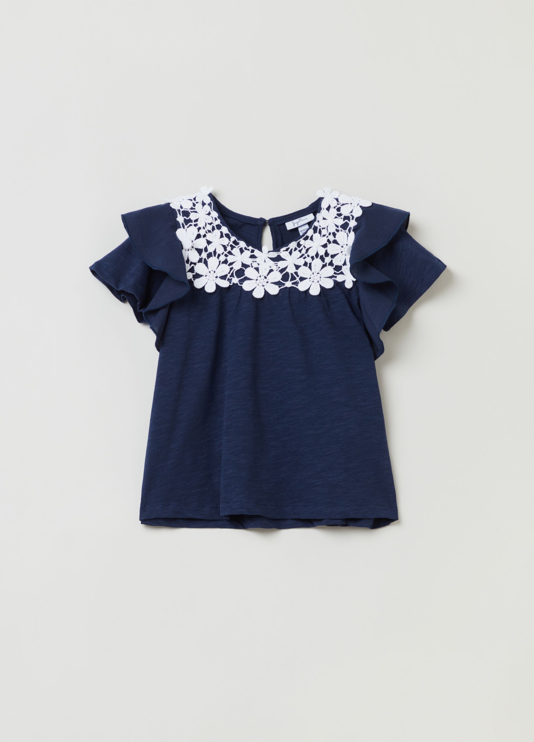 T-shirt con applicazione floreale crochet