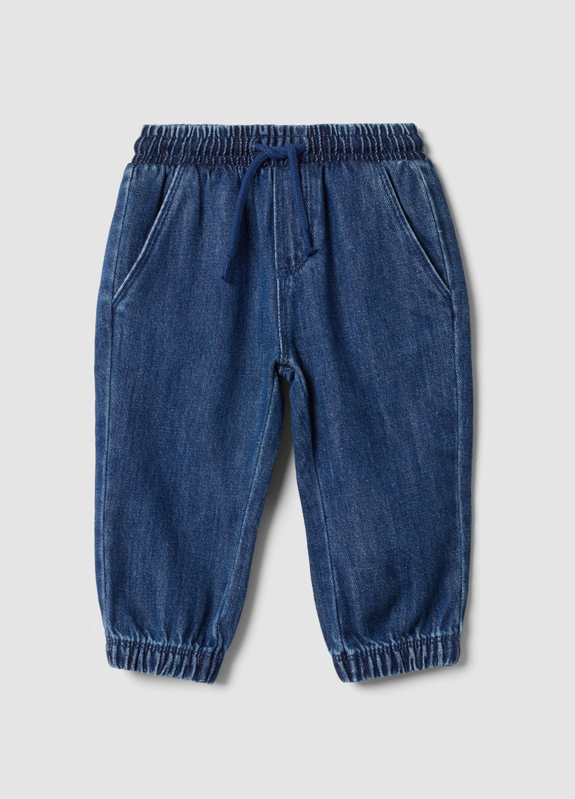 Blaue Denim-Hose aus Baumwoll-Viscose-Mix mit elastischem Bund