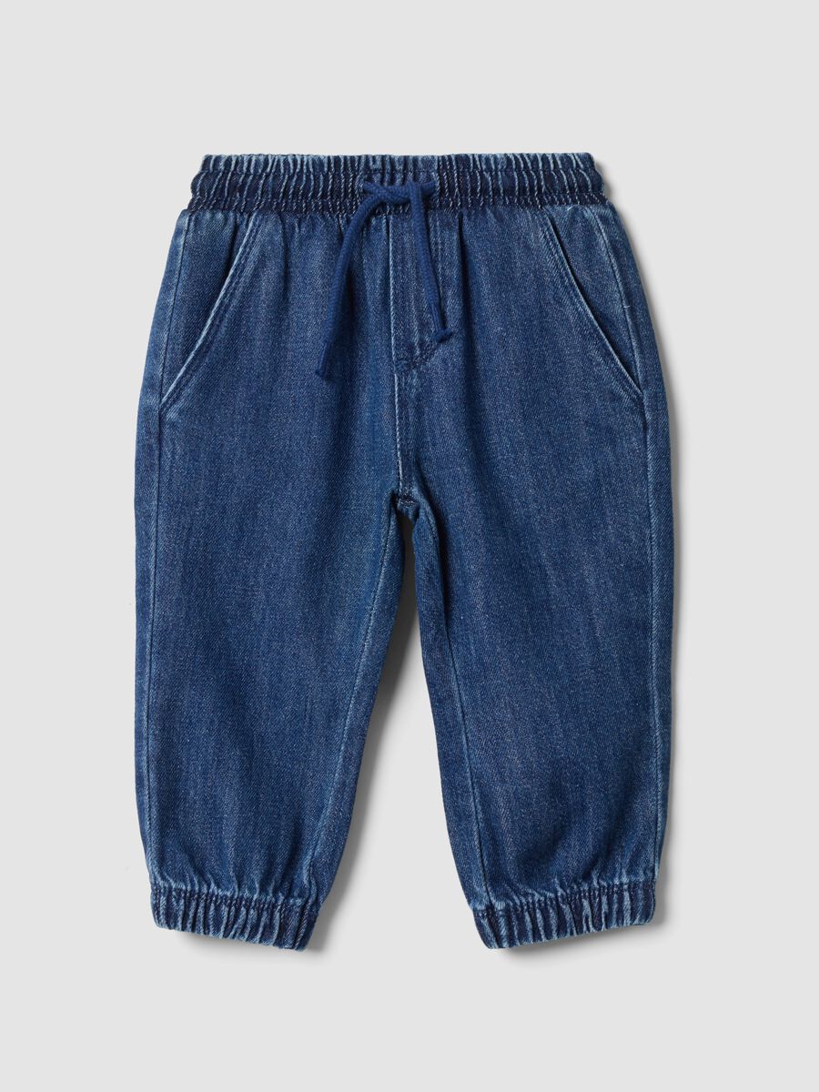 Blaue Denim-Hose aus Baumwoll-Viscose-Mix mit elastischem Bund_0