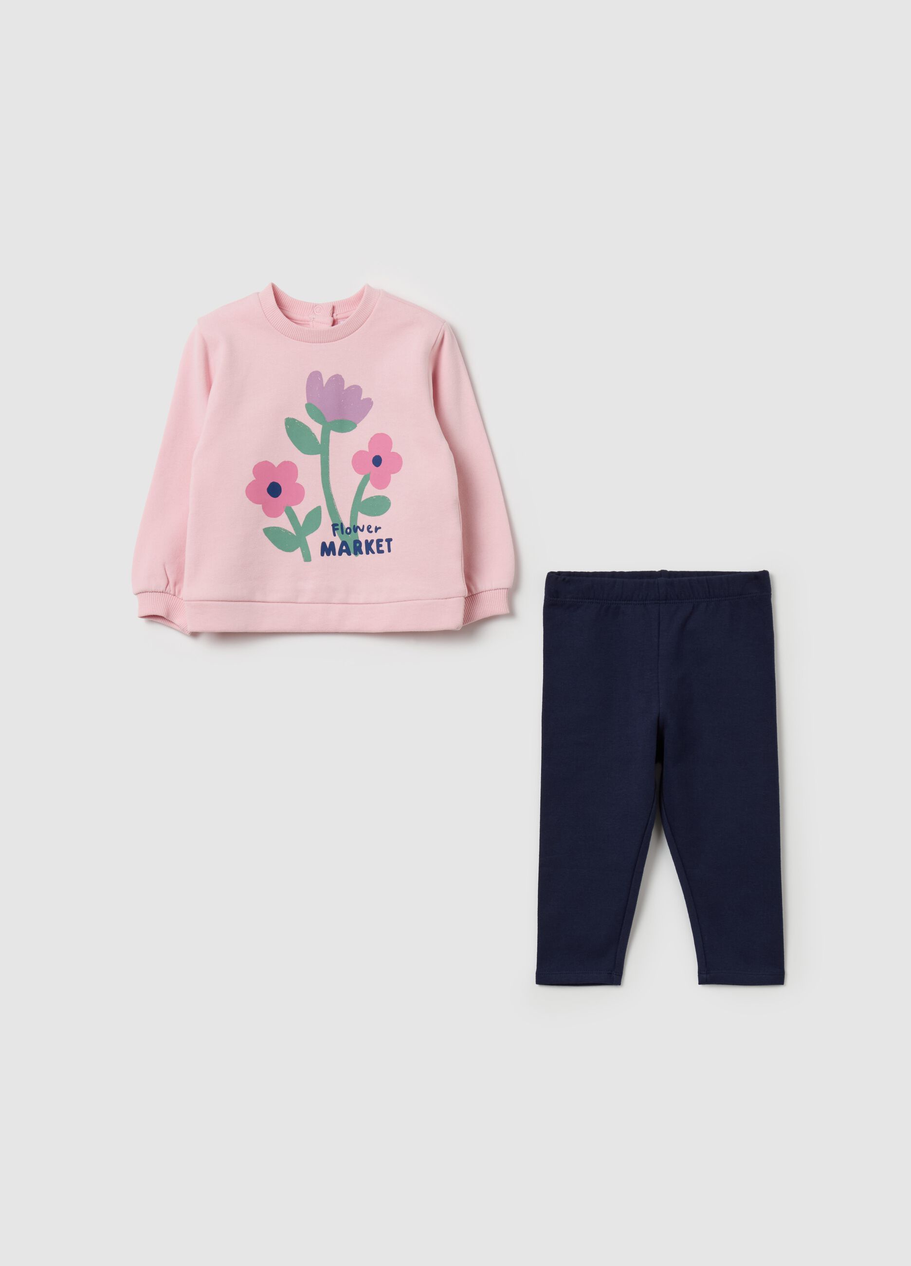 Fleece jogging set with floral print