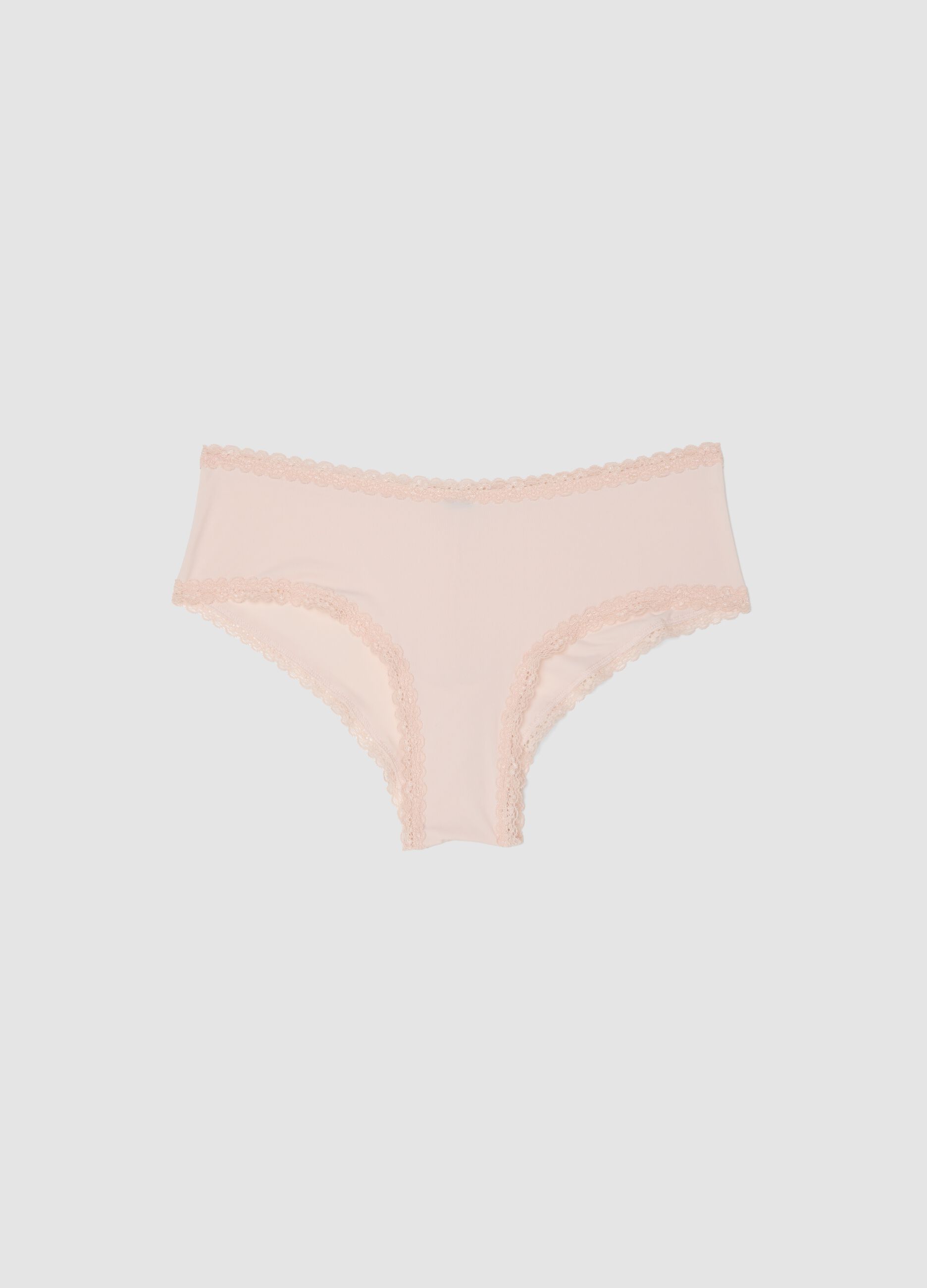 Slip rosa in tessuto elasticizzato con dettagli in pizzo regular fit