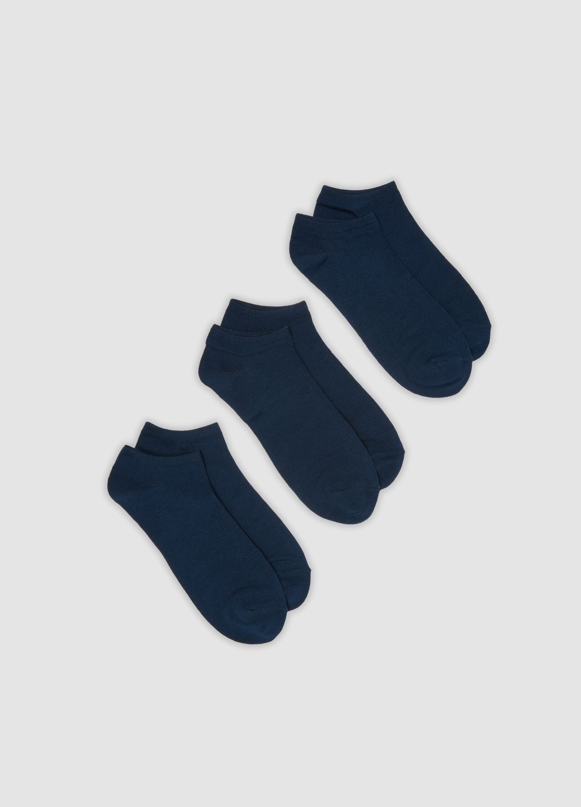 3er-Pack blaue Sportsocken in Kn&ouml;chelh&ouml;he aus Bio-Baumwolle