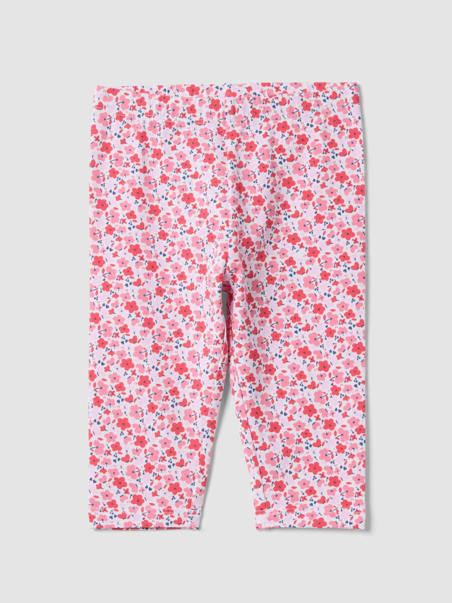 Leggings slim in cotone elasticizzato multicolor da bimba con fiori_0