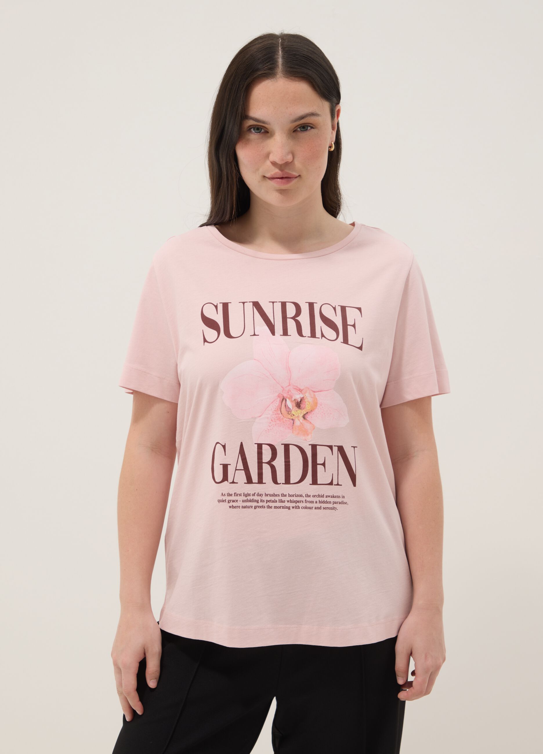 Pink pure cotton T-shirt with print, regular fit