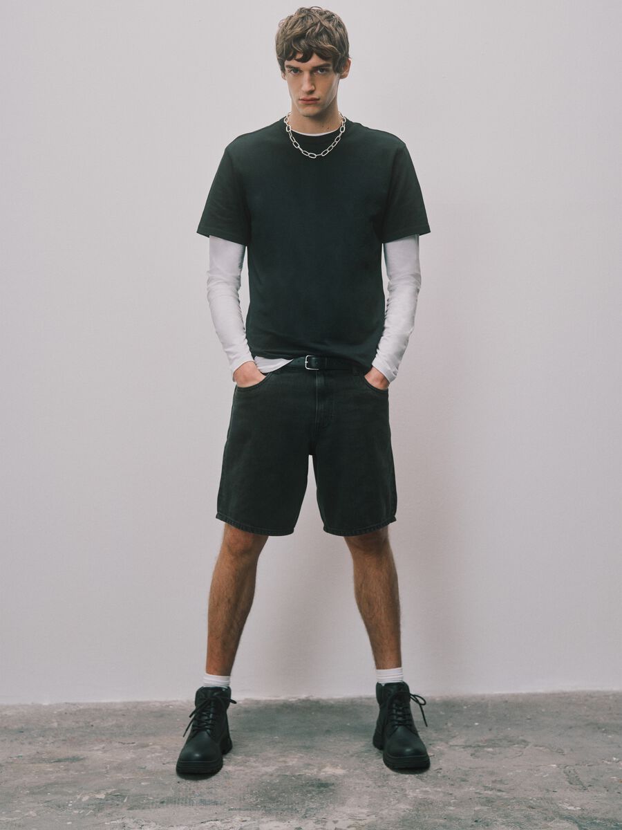 Schwarze Denim-Bermudas aus Baumwollmix, Baggy Fit_0