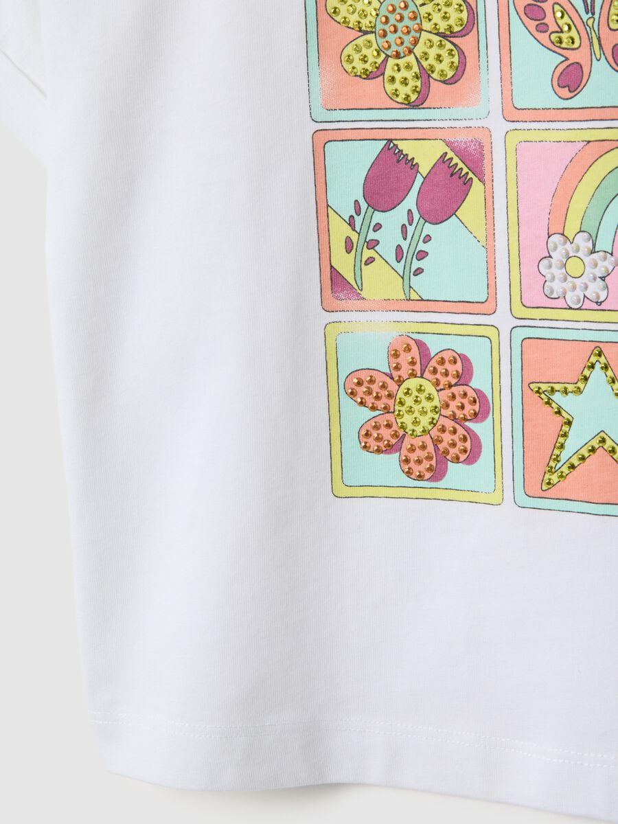 Girls' white pure cotton t-shirt regular fit with print_3