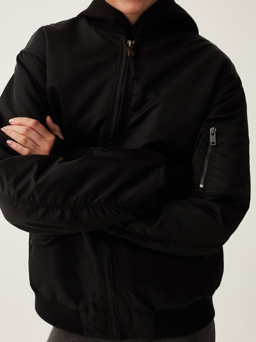 Oversized full-zip bomber jacket with hood_3