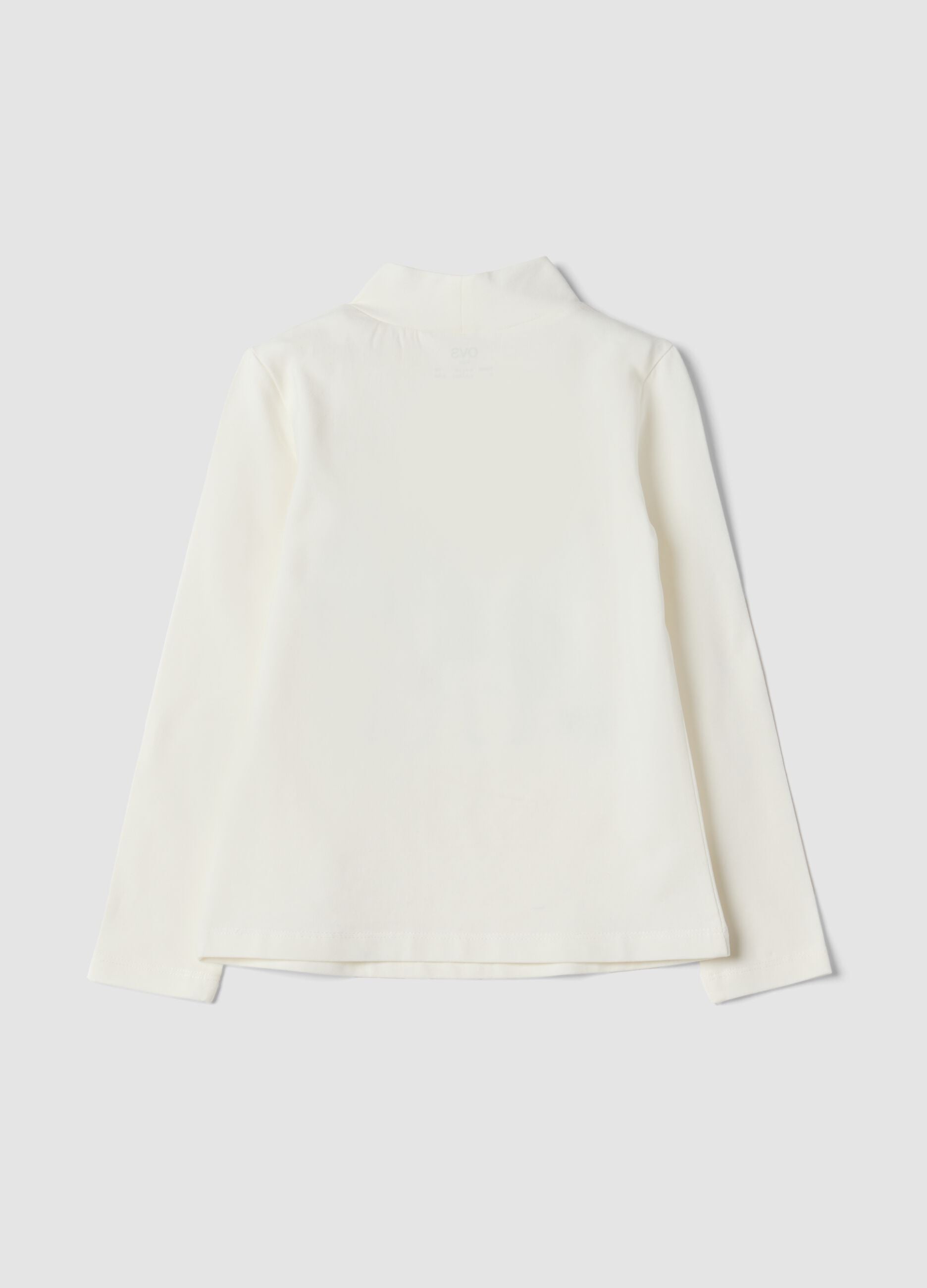 T-shirt bianca in cotone elasticizzato con Collo rialzato
